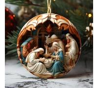 Allthingstore Decorazione natalizia da collezione 2025, effetto vetro colorato, decorazione per albero di Natale, con nastro e biglietto per Natale (B e B)
