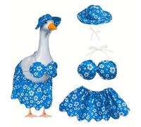 Allthingstore Summer Garden Decor - Set di vestire a forma di oca, ornamento per prato a tema hawaiano, con cappello, bikini, occhiali da sole, per portico e oche da 58 cm (blu)