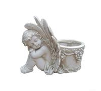 Allthingstore Vaso per fiori ornamentali in resina a forma di ala d'angelo, con drenaggio, per interni ed esterni, bianco, 24,5 x 15,2 x 20 cm (angelo sinistro)