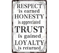 Alluminio Metallo Targa Respect Is Earned Honesty Appreciated Trust Is Gained Loyalty Is Returned Stampa Cartello Di Sicurezza Divertente Decorazione Da Parete Per Negozio Letto Caffetteria M