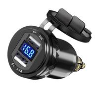 Alluminio QC 3.0 Adattatore Din a USB per Moto BMW, Dual USB Carica Cellulare per Auto Impermeabile con Voltmetro LED Display Digitale, per 12-24 Volt Barca Triumph e Altre Moto in Stile Europeo