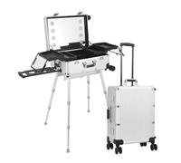 Alluminio Valigetta Cosmetica, Professionali Valigetta Cosmetica Con Gambe Regolabili, Rolling Makeup Train Case con 8 Luci a LED, Specchio Temprato, Stazione di Trucco Illuminata con Ruote(24in)
