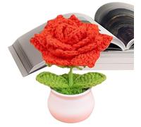 all'uncinetto, fiori a maglia,Rose a maglia, fiori all'uncinetto fatti a mano - Decorazioni per ufficio a uncinetto di fiori, piccole piante in vaso colorate sfumate, fiori da ufficio per la mia