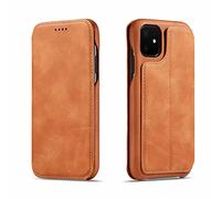 ALLUPS Flip Cover in vera pelle per iPhone 14 13 12 11 Pro Max Mini XS XR 8 7 6S Plus SE3 Custodia Slot Magnet Cover Stand Holder, giallo, per iPhone 13 Mini