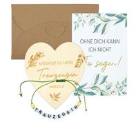 ALLY-MAGIC Set regalo per testimoni di nozze, bracciale con targhetta in legno a forma di cuore e biglietto in carta Kraft-Möchtest Du Meine Trauzeugin Werden- per la migliore amica, matrimonio