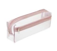 ALLY-MAGIC Y8FBTMWJD - Astuccio trasparente a doppio strato, in rete, per cancelleria, articoli da toeletta, trucchi, articoli da viaggio e ufficio, colore: rosa