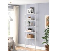 ALLZONE Libreria stretta a 5 livelli, scaffale alto regolabile con contenitore aperto, supporto a tensione dal pavimento al soffitto, libreria industriale in legno per soggiorno, da 233 a 300 cm