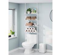 ALLZONE Organizer regolabile in legno a 4 ripiani sopra il WC, ripiani autoportanti, si adatta alla maggior parte delle docce sopra il ripiano del WC, altezza da 233 a 380 cm, bianco