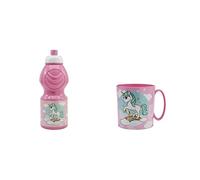 ALMACENESADAN, 4830, confezione ritorno alla scuola unicorni; composto da tazza microonde da 350 ml e bottiglia d'acqua da 400 ml, prodotto riutilizzabile, senza BPA