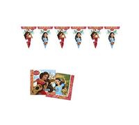 ALMACENESADAN, 4874, confezione Disney Elena di Avalor composto da 20 tovaglioli di carta 33 x 33 cm e bandierine dimensioni circa 2,40 metri, ideale per feste e compleanni. (8435510348748)