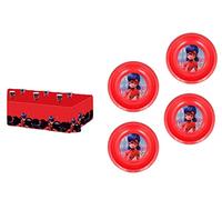 ALMACENESADAN, 4897, confezione Lady bug, miraculous composta da tovaglia festa superpiloti 120 x 180 cm, 4 ciotole riutilizzabili, ideale per feste e compleanni, 8435510348977