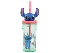 ALMACENESADAN, 4920; bicchiere figurina 3D con canna riutilizzabile Stitch flowers; capacità 360 ml; prodotto riutilizzabile; privo di BPA.