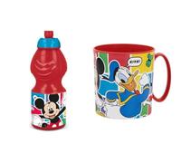 ALMACENESADAN, 4932, confezione ritorno alla scuola Disney Mickey Mouse; composto da tazza microonde da 350 ml e bottiglia d'acqua da 400 ml, prodotto riutilizzabile, senza BPA