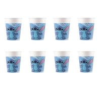 ALMACENESADAN, 5073; 8 bicchieri di cartone ideali per feste e compleanni della licenza Stitch; capacità 220 ml; confezione da 8 bicchieri Stich