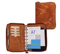 ALMADIH Agenda in pelle A7 con cerniera Portadocumenti Calendario 2025 Marrone Cartella Portablocco Organizer Porta Documenti Conferenza Anelli + Block Notes Organizzatore Carpetta (OR-A7-BD)