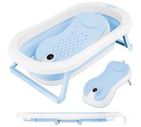 ALMAR Baby Vasca da bagno pieghevole bambino fino a 24 mesi blu con termometro a sedile riduttore per neonato con gambe antiscivolo, indicatore di temperatura compatto