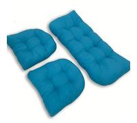 ALMASI Cuscini per sedie in vimini da 3 pezzi Cuscini per sedili da esterno trapuntati per mobili da giardino Divano per divani, 1 divanetto e 2 cuscini a forma di U(Color:Peacock blue)