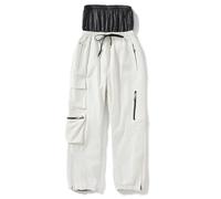 ALMASI Pantaloni da Snowboard Larghi Cargo per Donna Uomo Pantaloni da Neve Oversize con Orlo Elastico Pantaloni da Sci in Pile Impermeabili(White,Medium)