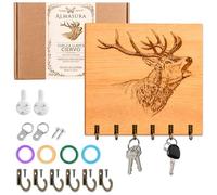 ALMASURA Appendiabiti chiavi parete a 6 ganci - Regali amanti della caccia uomo come appendere chiavi muro di cervo. Accessori da caccia per uomo e anelli per identificare le chiavi (19 x 19 cm)