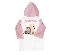 ALMATEX SRL Accappatoio in Spugna Personalizzato con Nome con Cappuccio da Bambino con Cappuccio Personalizzati Made in Italy (Anni 2/3, Cane E Gatto Rosa)
