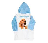 ALMATEX SRL Accappatoio in Spugna Personalizzato con Nome con Cappuccio da Bambino con Cappuccio Personalizzati Made in Italy (Anni 4/5, Cane Azzurro)