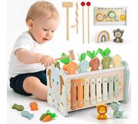 Almaxi Giochi Montessori 1 Anno, 6 in 1 Giochi Legno Bambini 1 Anno, Giocattoli Bambino con Acchiappa La Talpa, Giochi Pesca, Xilofono Bambini, Regalo Bambino Bambina 1 2 3 Anni Compleanno Natale