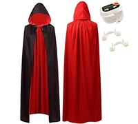 ALMDA Mantello con Cappuccio di Halloween, Mantello da Vampiro con Cappuccio Nero Rosso a Doppia Faccia, Costume da Vampiro Medievale Adulto Uomini Donne, con Le zanne da Vampiro