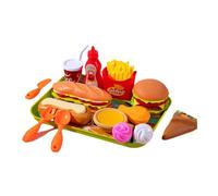 Almencla 13 Pezzi Giocattolo Finta Cucina Set Tagliare Accessori Vassoio PP Sicuro Adatto per Bambini Chef Festa Apprendimento Bambini, Hamburger