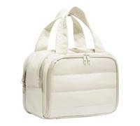 Almencla Borsa da viaggio per cosmetici con cerniera e divisori, organizer per trucchi, per casa, spiaggia, campeggio, prodotti per la cura della pelle, Bianco Latte