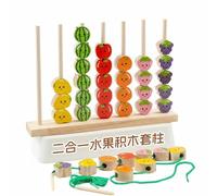 Almencla Children Learning Beads per Bambini Perline Didattiche Gioco di Infilare Torre Impilabile Set Educativo in Legno Esplorazione dei Colori E Forme di Frutta Adatto per Scuola ’Infanzia Casa