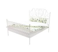 Almencla Mini Letto Matrimoniale per Casa Delle Bambole, Accessorio per Camera Da Letto, in Ferro, con Decorazioni Floreali in PETG, Adatto per La Decorazione, Bianco