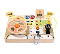 Almencla Simulated Steering Panel Pannello Sensoriale Legno Volante Giocattolo Interattivo Luci LED Pulsanti Muovibili Stile Guida per Esercizio Coordinazione, Pannello con Volante Simulato