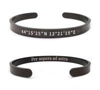 ALMENDRA Bracciale coordinate geografiche personalizzato da uomo primo bacio con incisione nascosta rigido acciaio personalizzabile regalo scritta nome (Nero)