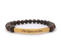 ALMENDRA Bracciale da uomo personalizzato con pietre naturali dure nomi famiglia personalizzabile frase figli elastico regalo papà con incisione elegante stone (Bronzite)