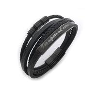 ALMENDRA Bracciale da uomo personalizzato in simil pelle nera e acciaio personalizzabile con incisione di nomi, iniziali, frasi, famiglia con chiusura magnetica scatola regalo (Nero - Inserto nero)