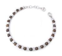 ALMENDRA Bracciale Uomo Pietre Naturali Dure Acciaio Turchese Sfere Perline Perle Azzurre Piccole Pepite (Bronzite)