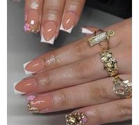 Almind - 24 unghie finte a pressione in acrilico dall'aspetto naturale, con disegni floreali, per studenti e donne che lavorano