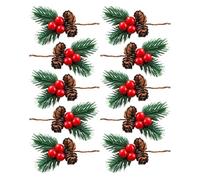 ALMLEU Pigne Decorative 10 Pezzi di Bastoncini di Pino Artificiali con Bacche Rosse for Decorazioni Natalizie Fai da Te in Miniatura