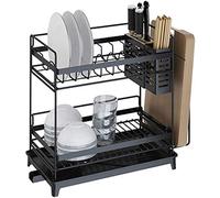 ALMLNLL Scolapiatti, Scolapiatti, Scolapiatti doppio a parete, scolapiatti da cucina in acciaio inox, organizer multifunzione for piatti/90 cm(36 * 37 * 24.5Cm)