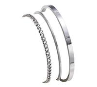 ALMLWIAJ Bracciali da uomo, bracciale rigido in acciaio inossidabile argentato per uomo, set di bracciali con catena a maglia cubana Figaro per fidanzati mariti e regali di gioielleria (Argento 3)