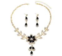 ALMLWIAJ Gioielli Set Collana e Orecchini con Cristalli Strass a Forma di Goccia e Fiore, Regalo di Lusso (Nero)