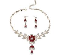 ALMLWIAJ Gioielli Set Collana e Orecchini con Cristalli Strass a Forma di Goccia e Fiore, Regalo di Lusso (Rosso)