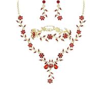 ALMLWIAJ Set di Gioielli da 3 Pezzi - Collana, Bracciale e Orecchini - Cristallo Strass Forma a Goccia - Elegante Set Regalo per Donna (Rosso)