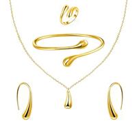 ALMLWIAJ Set di gioielli in oro 4 pezzi per donna, elegante collana a goccia bracciale anello e orecchini per ragazze, set di gioielli Eternal Droplet per tua moglie, fidanzata compleanno anniversario