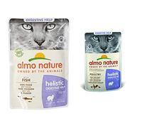 Almo Nature Cibo per gatti sensibili, con pesce, 30 x 70 g & Holistic Digestive Help - Cibo Umido Completo per Gatti Adulti con Pollame. 30 Bustine da 70 G. - 2500 g