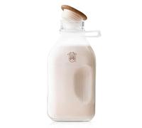 Almond Cow - Brocca in vetro con coperchio e beccuccio, bottiglia per frigorifero, brocca per latte trasparente, contenitore liquido in vetro alimentare, capacità 60 ml, 12,7 x 10 x 25,4 cm
