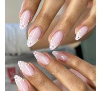 Almond French Stick On Nails Floral Press On Breve Acrilico Fiore Falso per Donne E Ragazze 24PCS Donne Nail Art