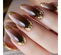 Almond Press On Nails Paillettes finte colle su acrilico artificiale 24pcs Stick On per le donne ragazze sul chiodo bara mandorla punta francese sul chiodo