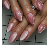 Almond Press On Nails Short Fall Fake Nails with Designs, Full Cover French Tip False Nail with Jelly Glue, Glossy Brown Gradient Artificial Reusable Stick On Nail for Women