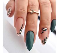 Almond Press On Nails Short Fall Fake Nails with Designs, Full Cover French Tip False Nail with Jelly Glue, Glossy Brown Gradient Artificial Reusable Stick On Nail for Women